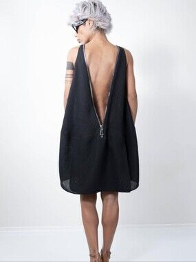 Clothes By Locker Room Linen Back Zipper High Low Dress In Black Size L/XL